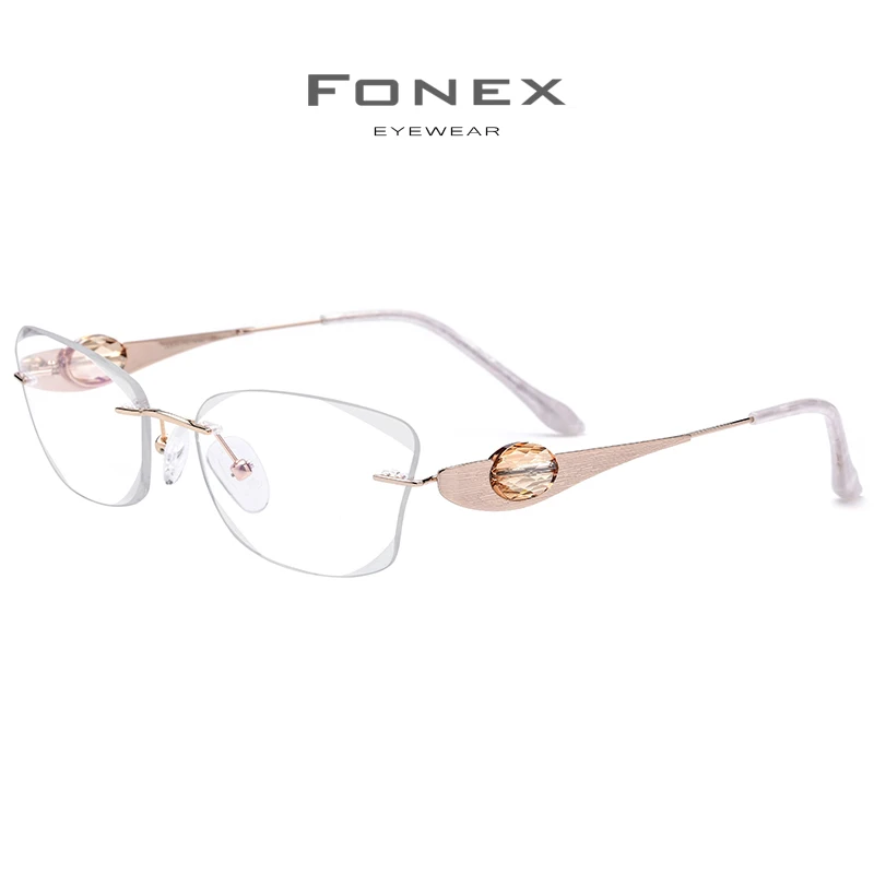 FONEX титановые очки без оправы, женские роскошные брендовые дизайнерские высококачественные оптические очки с бриллиантами по рецепту 7715