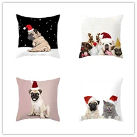 polyester pillow xmas and gift cover pillow case dog designed cat cushion merry christmas throw home