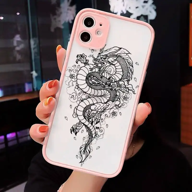 

Black and white line dragon Phone Case matte transparent For iphone 7 8 11 12 plus mini x xs xr pro max cover