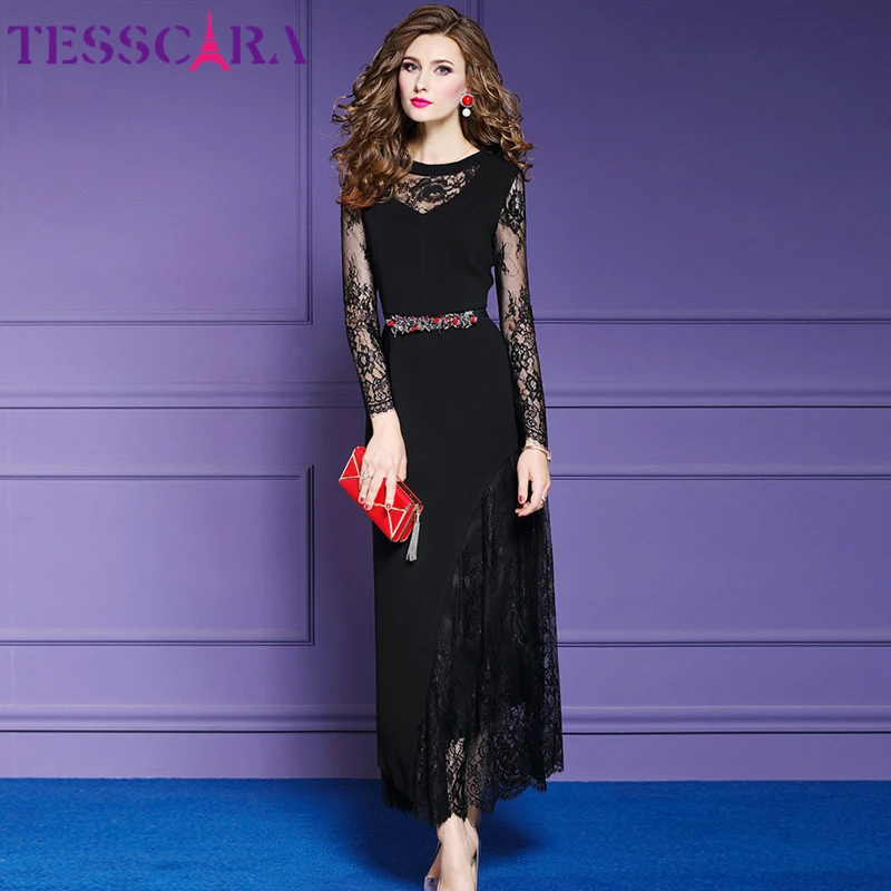 Женское кружевное платье TESSCARA Элегантное Длинное Вечернее Платье макси