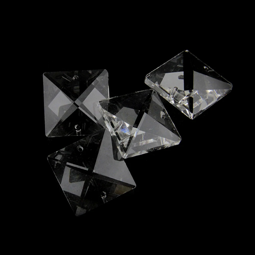 

28mm 50pcs Clear Crystal Glass Chandelier Square Beads With Two Holes ForLlighting Accessories For DIY Door Curtain Pendant