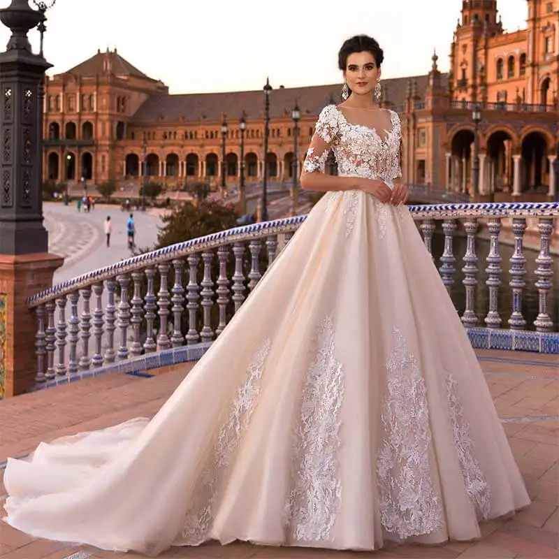 

Vestidos De Novia 2020 сексуальное иллюзионное свадебное платье с коротким рукавом и открытой спиной винтажные кружевные аппликации цветы А-линия св...