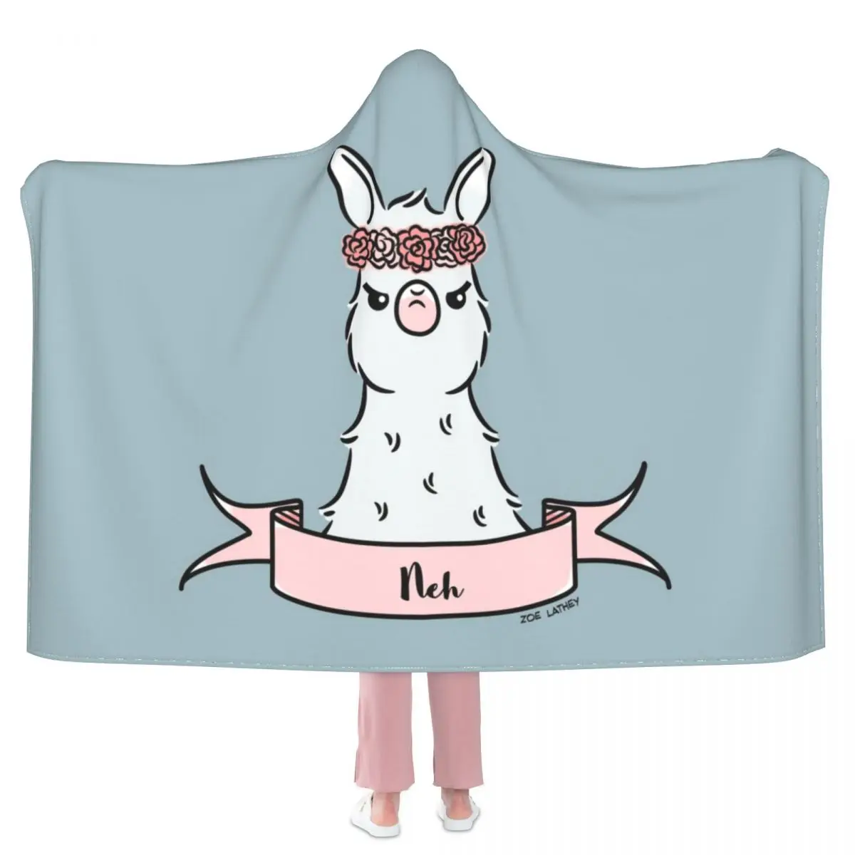 

Alpaca In Flower Crown Blanket Adorable Animal Cheap Aesthetic Hooded Bedspread Fleece Cold Super Soft Blanket