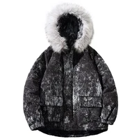 black white print lovers loose parkas with fur collar women men fashion street warm cotton coats hooded jackets winter clothing