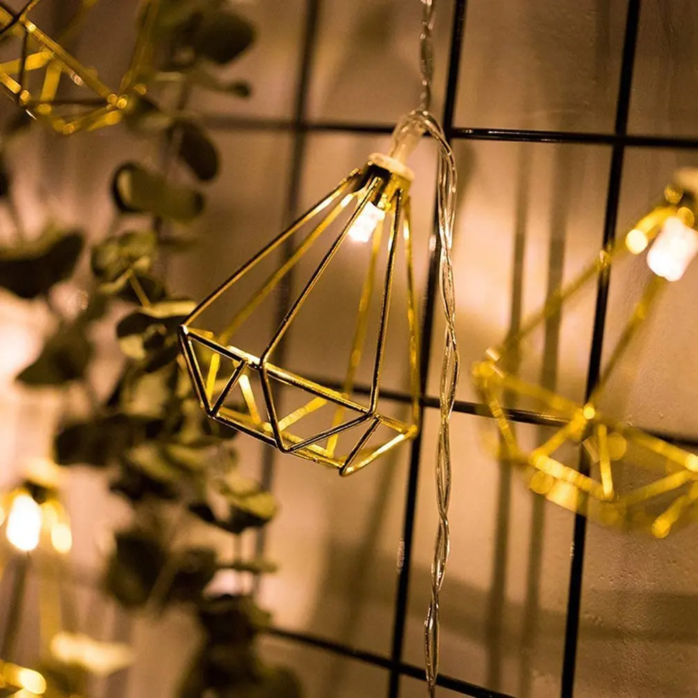 

300CM Metal Geometric Lights Led Light Chain Geometric Shape Diamond Star Water Drop Shaped Fairy Lamp For Decoration