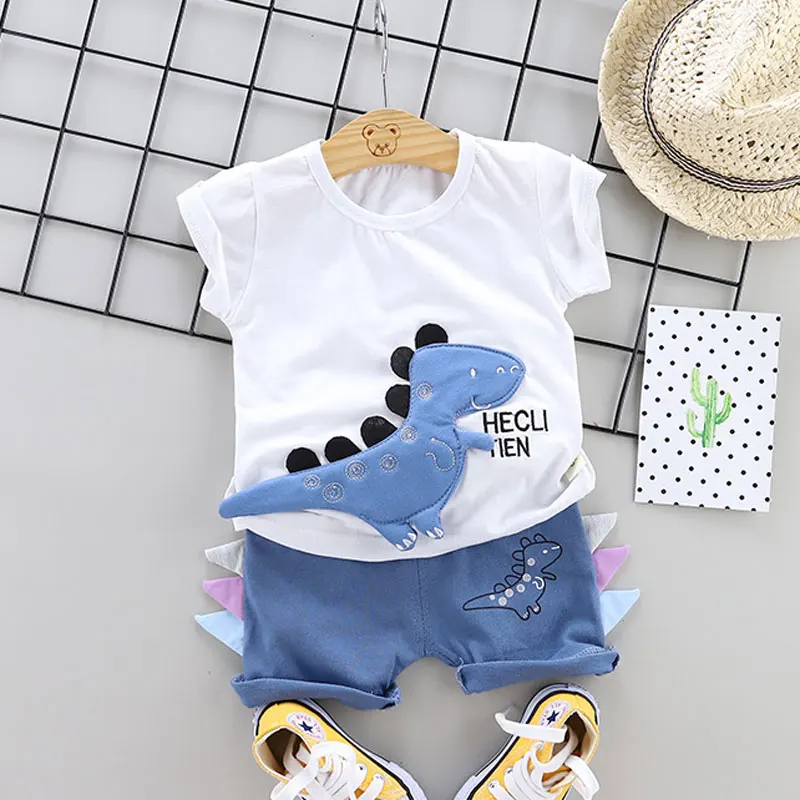 Hot Sale Brand Boys Clothing Children Summer Clothes Cartoon Dinosaur Kids Boy Set T-shit+Pants Cotton |