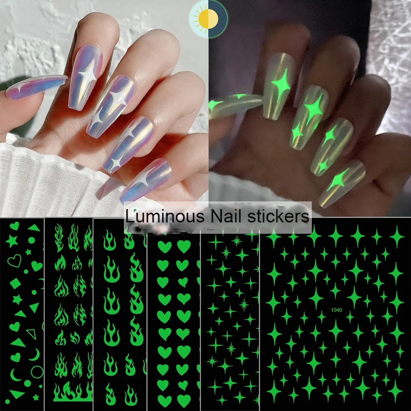 

2 Sheet Christmas Snowflake 3D Nail Sticker Glow In Dark Patterns Nail Foil Transfer Decals Nail Art DIY Nail Decor Accessories