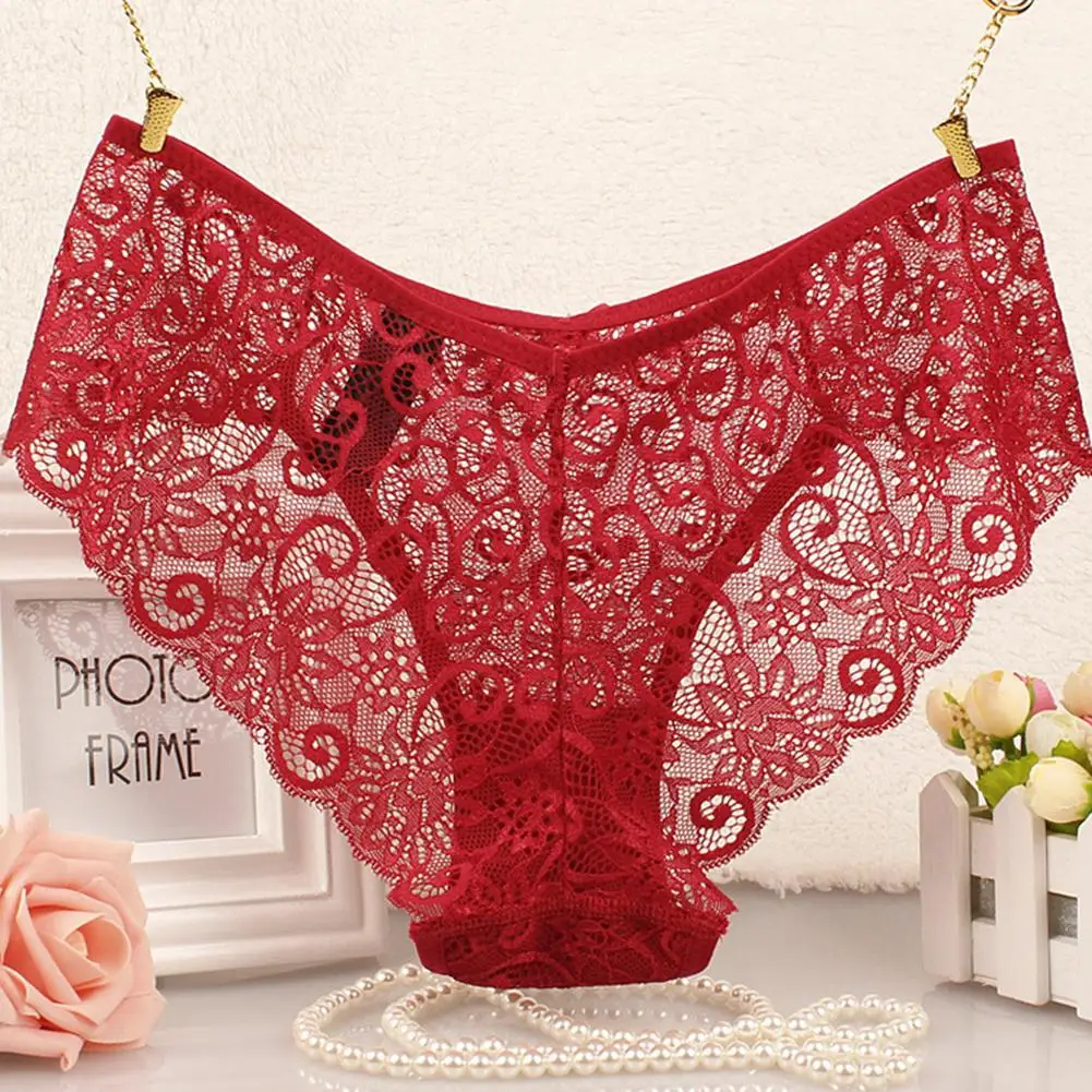 

Sexy Women Solid Color Lace Floral Perspective Erotic Panties Briefs Underwear Solid Sexy Underwear For Women Comfortable