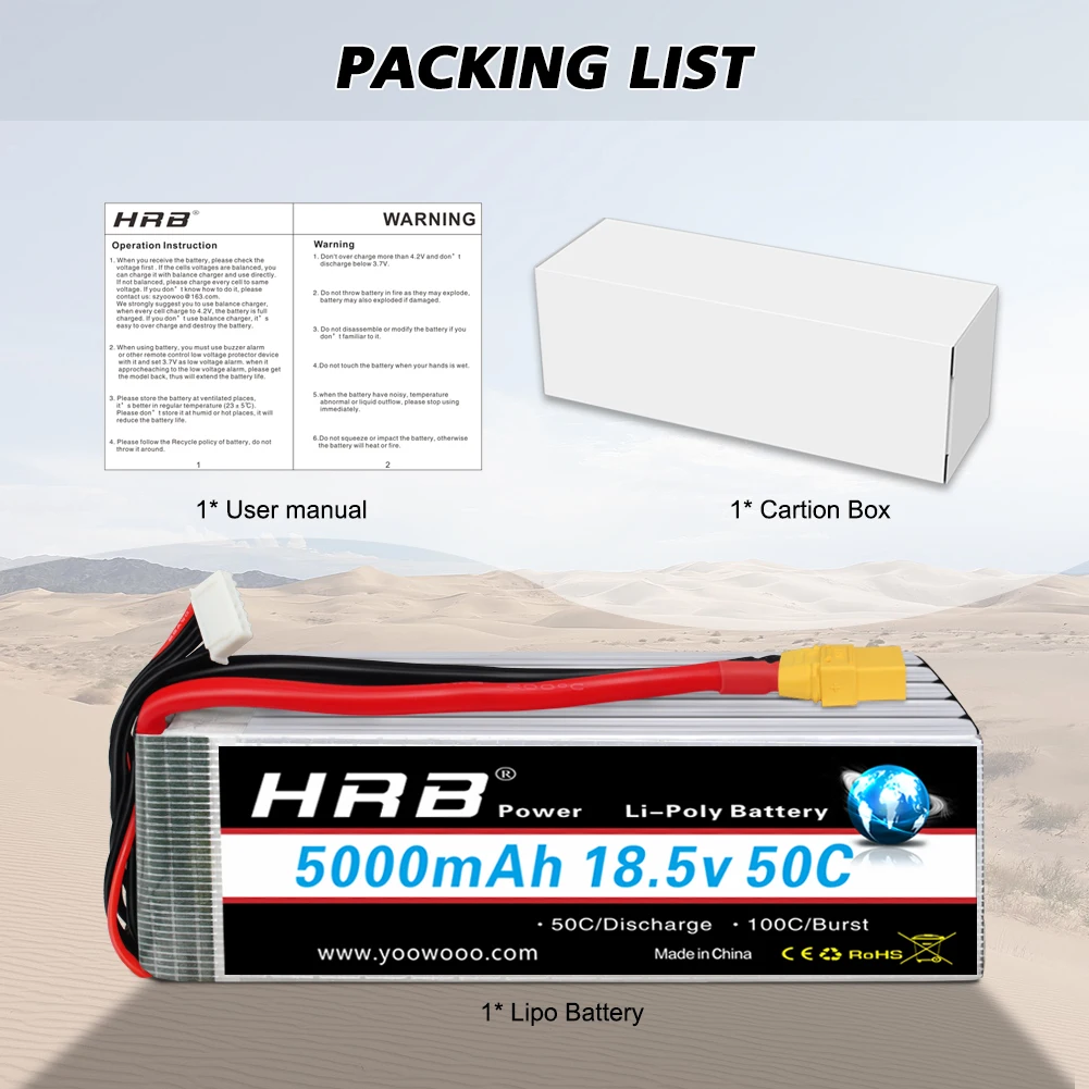 Аккумулятор HRB 5S Lipo 18 5 в 5000 мАч 50C с разъемом XT90 T для радиоуправляемого вертолета