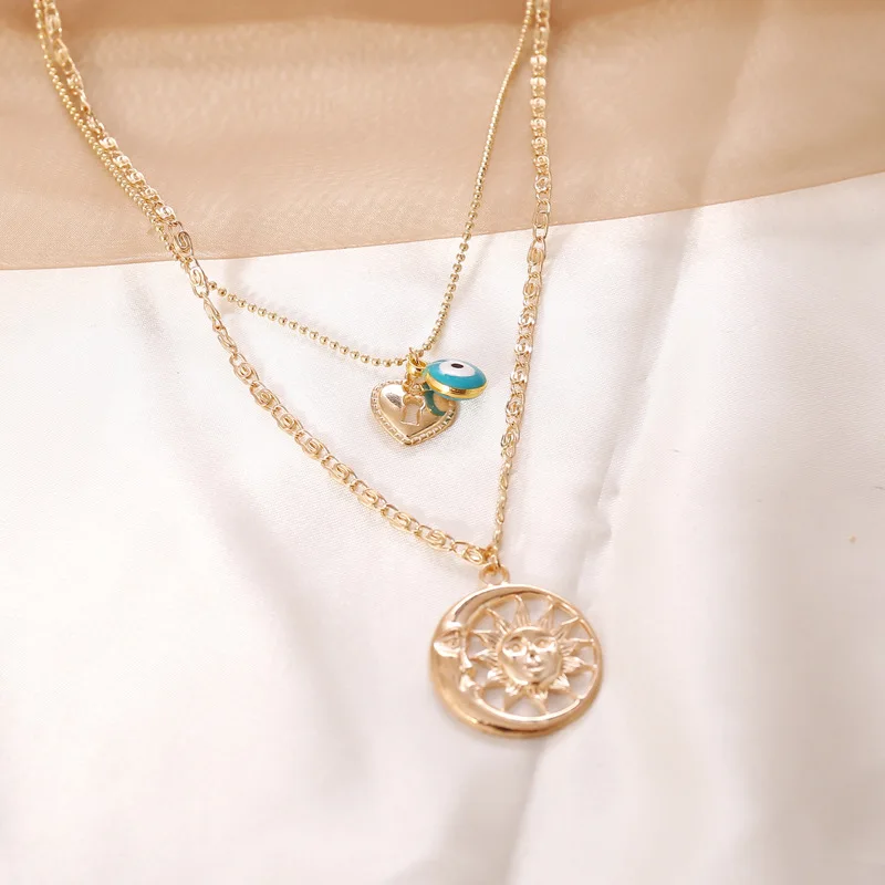 

Luokey Fashion Pearl Choker Necklace For Women Bohemia Vintage Eye Sun Heart Pendant Necklace Party Wedding Female Charm Jewelry