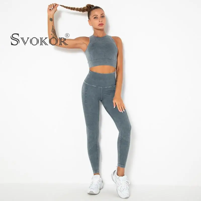

SVOKOR Seamless Sports Fitness Set Sexy Women Yoga Suit Shaping Yoga Vest Running Yoga Suit Women Breathable Tight Sportswear