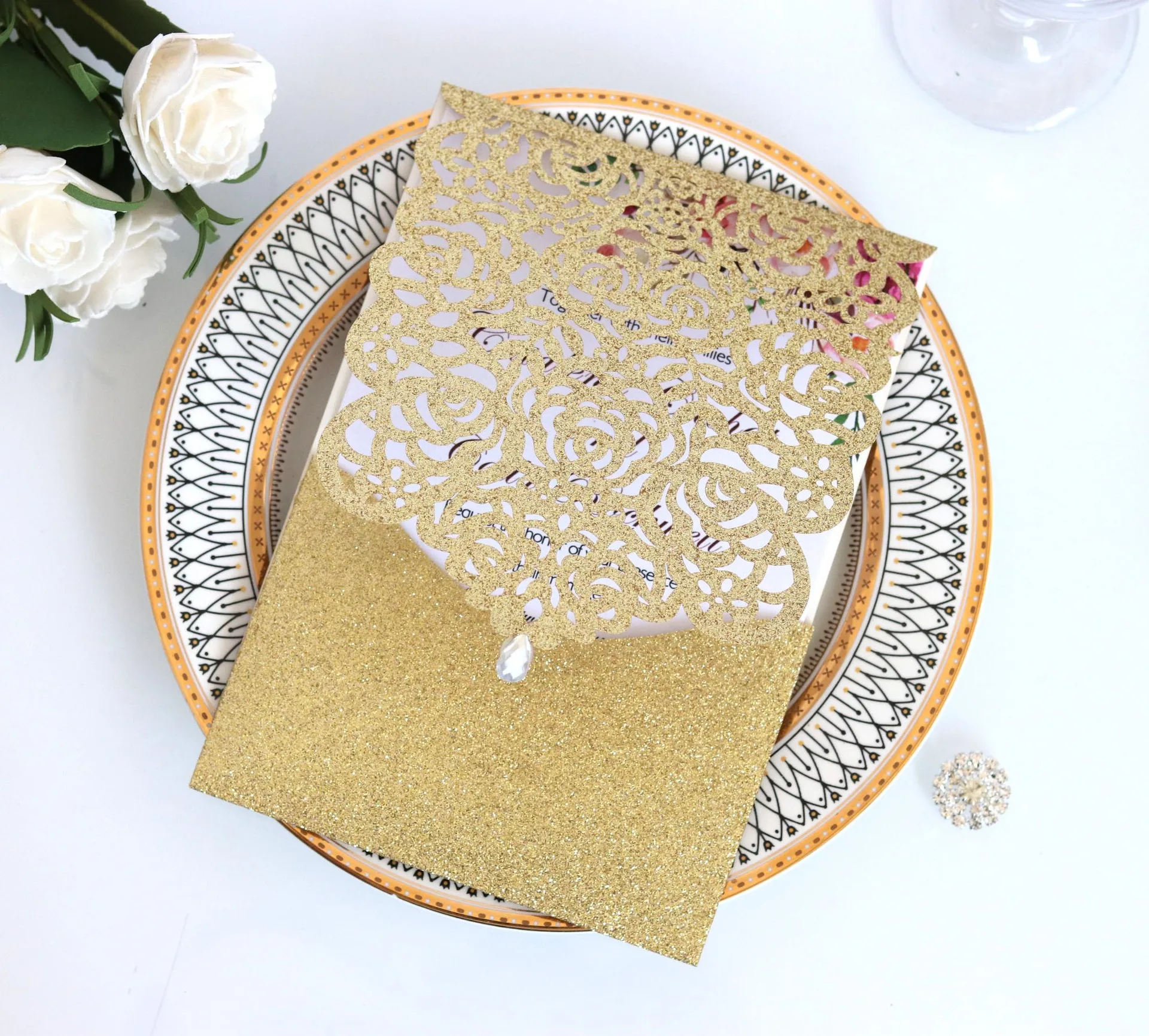 Серебристые золотые Синие Блестящие Свадебные Пригласительные открытки с