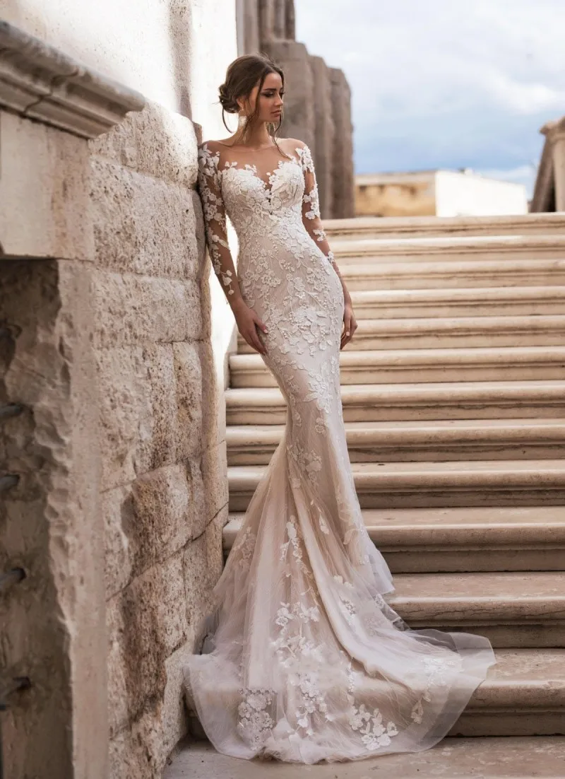 Modest Mermaid Wedding Dress With Detachable Train 2020 Lace Beach Gowns Long Sleeve Vestido De Noiva | Свадьбы и торжества
