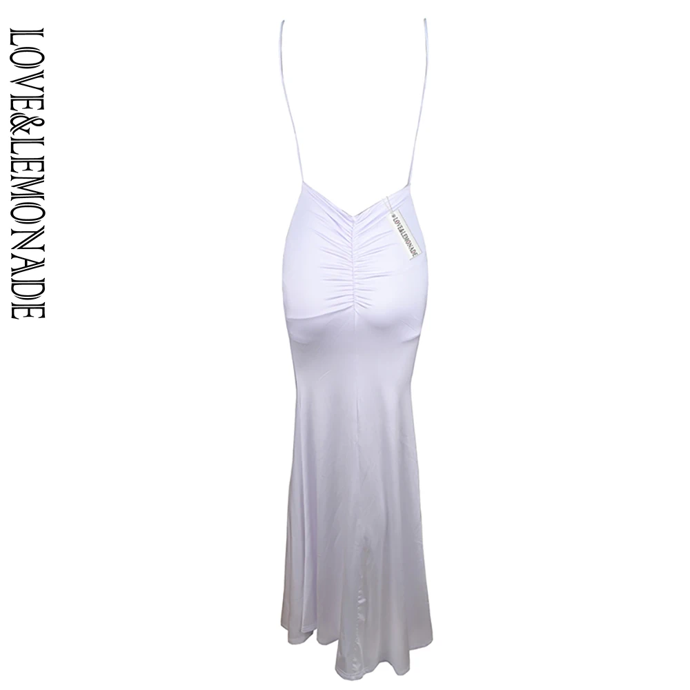 Белое длинное платье LOVE &amp LEMONADE с треугольным вырезом и лямкой на шее TB 8793 |