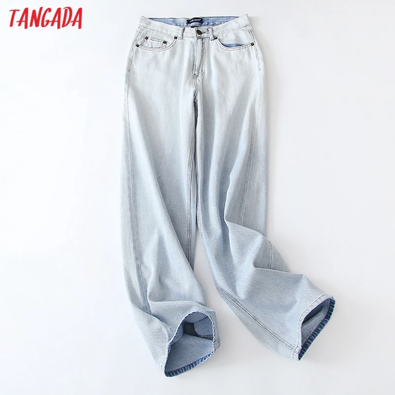 

Tangada 2021 Women's Pants Straight Leg Jeans Women High Waist Pants Casual Split Washed Trousers 3T09