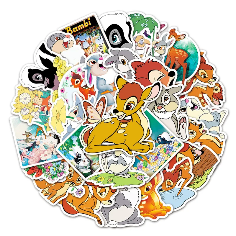 10/30/50pcs Disney Cartoon Bambi Stickers Aesthetic DIY Water Bottle Suitcase Laptop Diary Waterproof Cute Sticker Packs Kid Toy - купить по