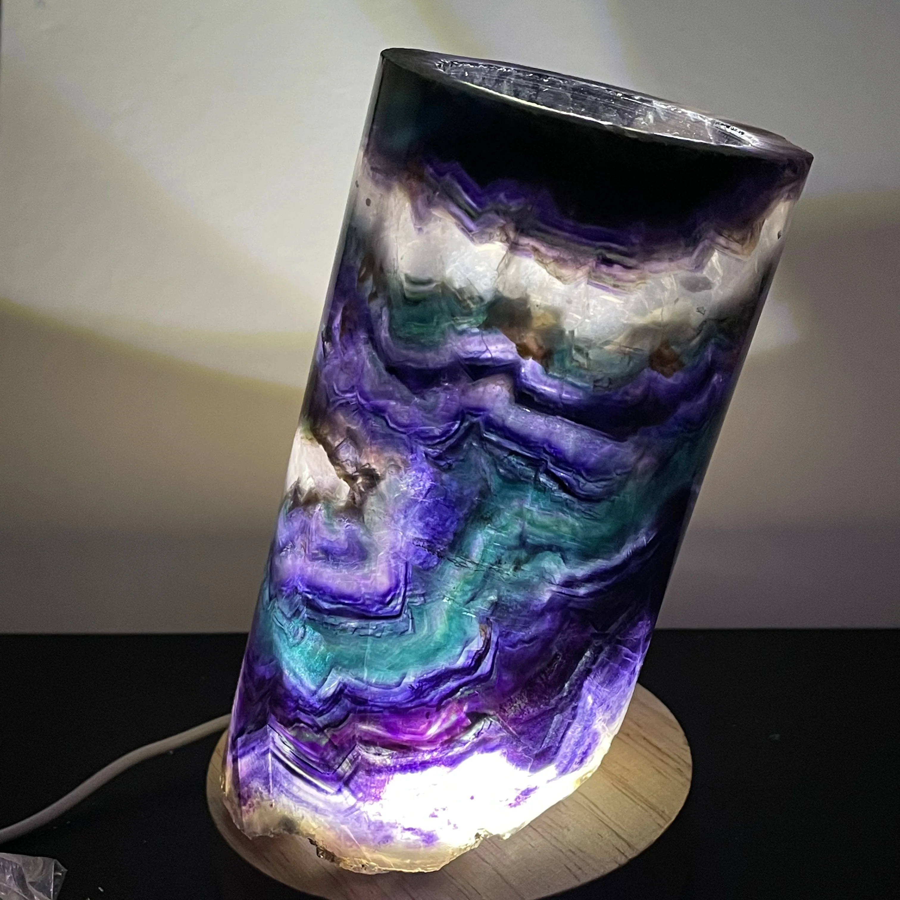 New!!! Natural Rainbow Fluorite Light Lamp Decoration Room MIneral Jewelry Couple Romatic Stone Lamp