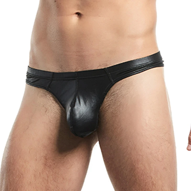 Для мужчин s сексуальные гей нижнее белье Искусственная кожа стринги Мужской