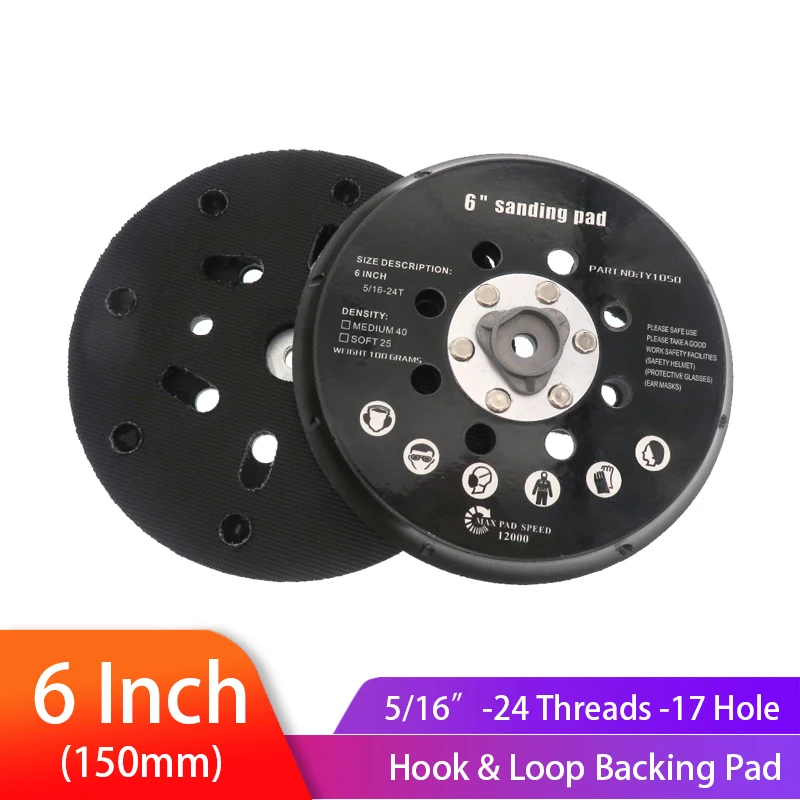 6inch 17 Holes 150mm Backup Sanding Pad 5/16”-24 Thread Sanding Disc Hook & Loop Backing Plate Sander Grinding Power Tools
