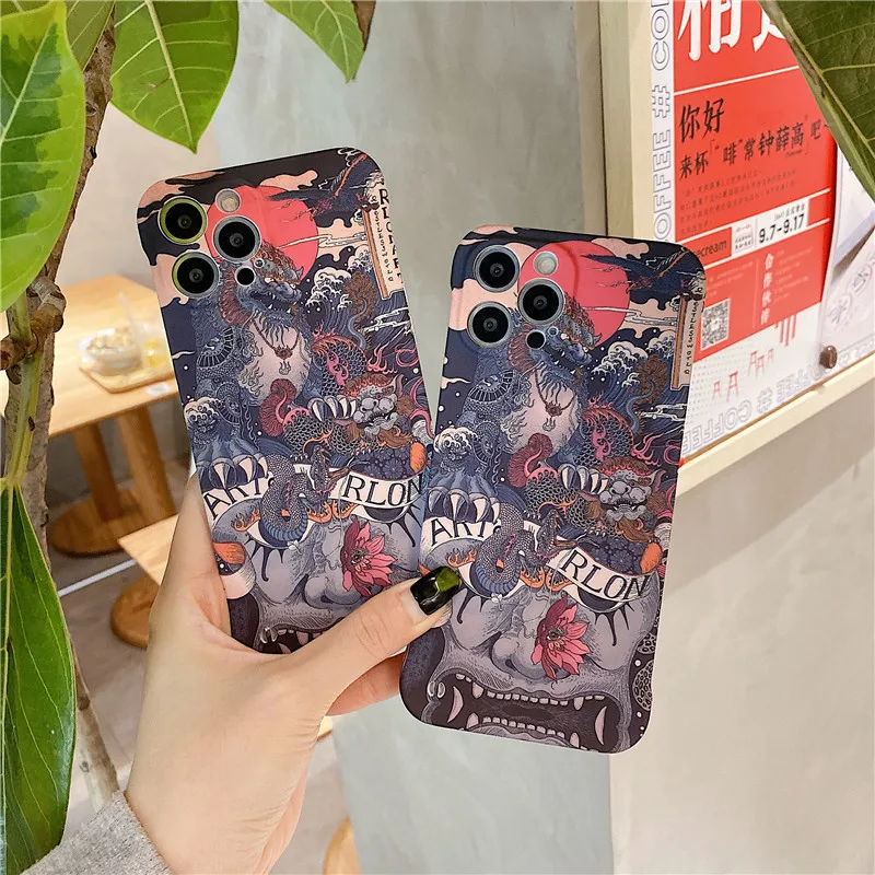 

Ultrathin Matte Hard PC Frameless Phone Case For iPhone 12 12Pro 11 X XR XSMax 7Plus 8Plus Mysterious Oriental Animal Back Cover