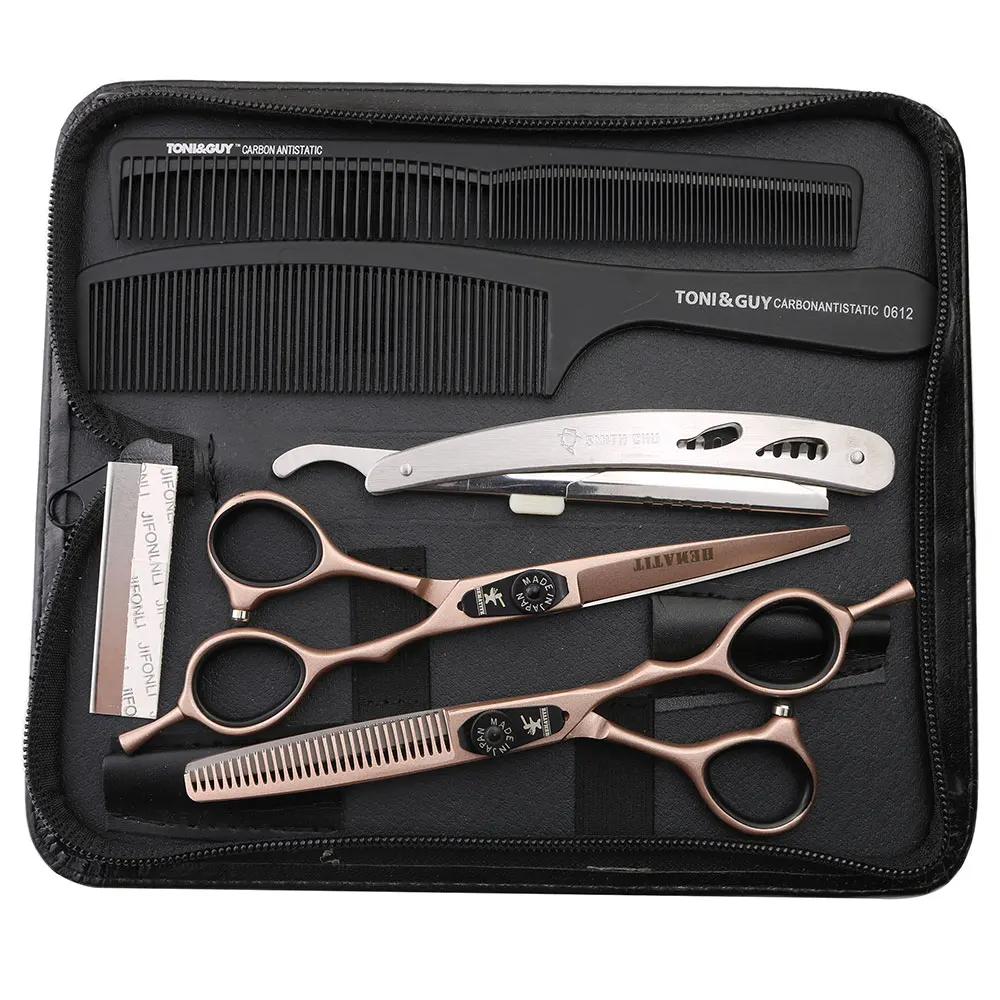 

6 Inch Rose gold Japanese 440C Cutting and Thinning Scissors Salon Styling Tool Barber Professional hair scissor cases
