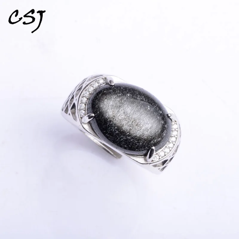Мужские и женские кольца с обсидианом CSJ ювелирные украшения из серебра 925 пробы