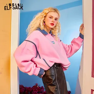 Женский Повседневный пуловер ELFSACK в стиле Харадзюку с аппликацией, зимний лоскутный джинсовый пуловер в Корейском стиле с графическим принтом, 2021