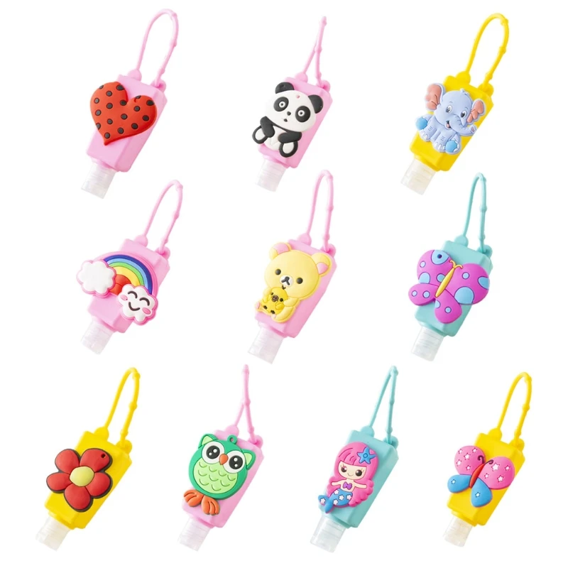 10Pcs 30ml Mini Empty Bottles with Cartoon Animal Silicone Holder Keychain Clear Hand Sanitizer Refillable Containers | Красота и