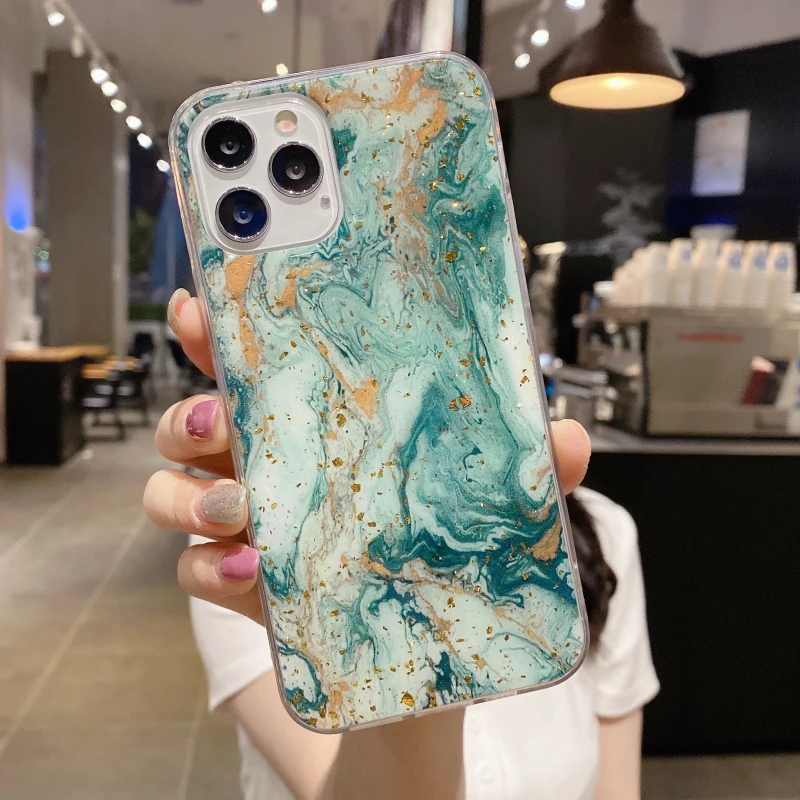 

Glitter Gradient Marble Phone Case For iPhone 6 7 8 SE 2020 Plus 6S 11 13 Pro X XS XR MAX 12 Mini Texture Shockproof Back Cover