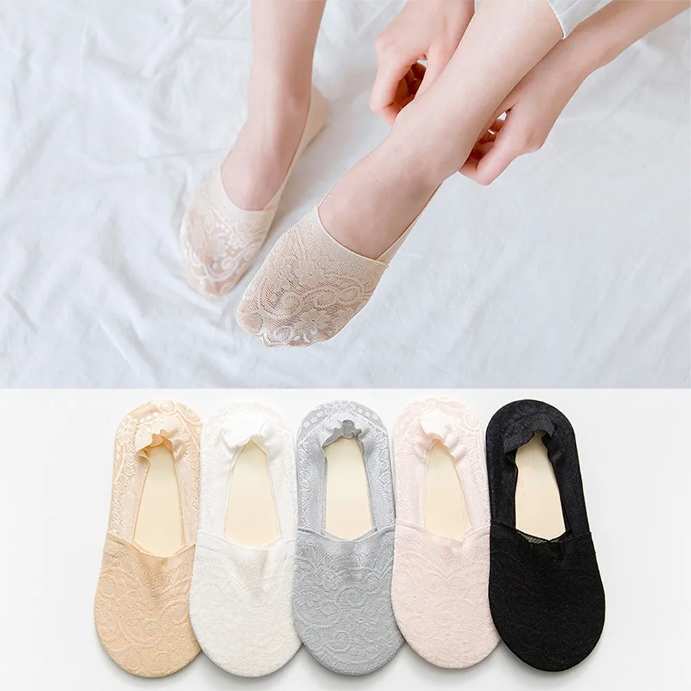 

5 Pairs/lot New Fashion Women Girls Spring Summer Socks Style Lace Flower Short Sock Breathable Antiskid Invisible Ankle Socks