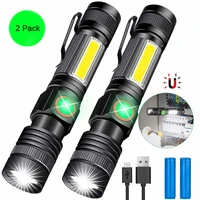 d2 rechargeable flashlight magnetic with cob side light super bright led waterproof zoomable camping emergency flashlight