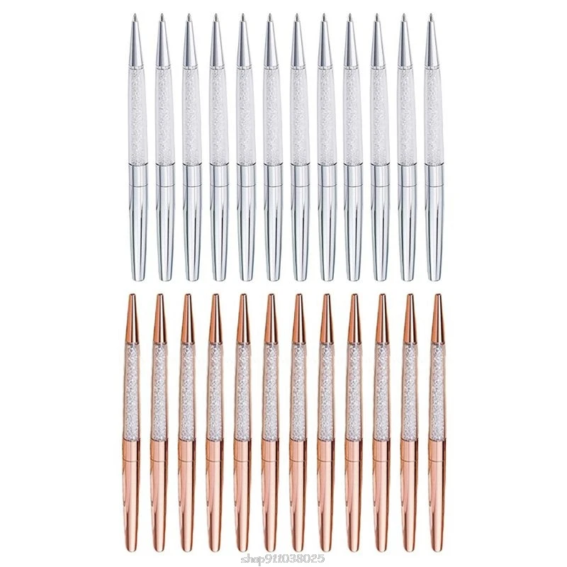 

12Pcs/Lot Rose Gold /Silver Pen Diamond Pens Fine Black Ink Crystal Ballpoint Pen Ring Wedding Office Metal Rolle Ap07 21