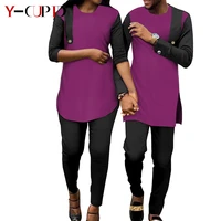 new african clothes for couples top and pants sets for women match men outfits 2 pieces sets button patchwork shirts y21c025