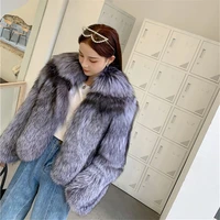 fursarcar winter thick silver fox fur coat for women 50cm short real natural fur jacket fashion whole skin outwear