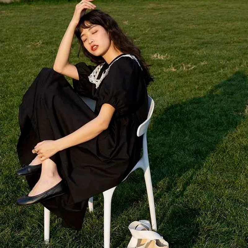 Женское платье с коротким рукавом винтажное кружевное лоскутное в стиле преппи