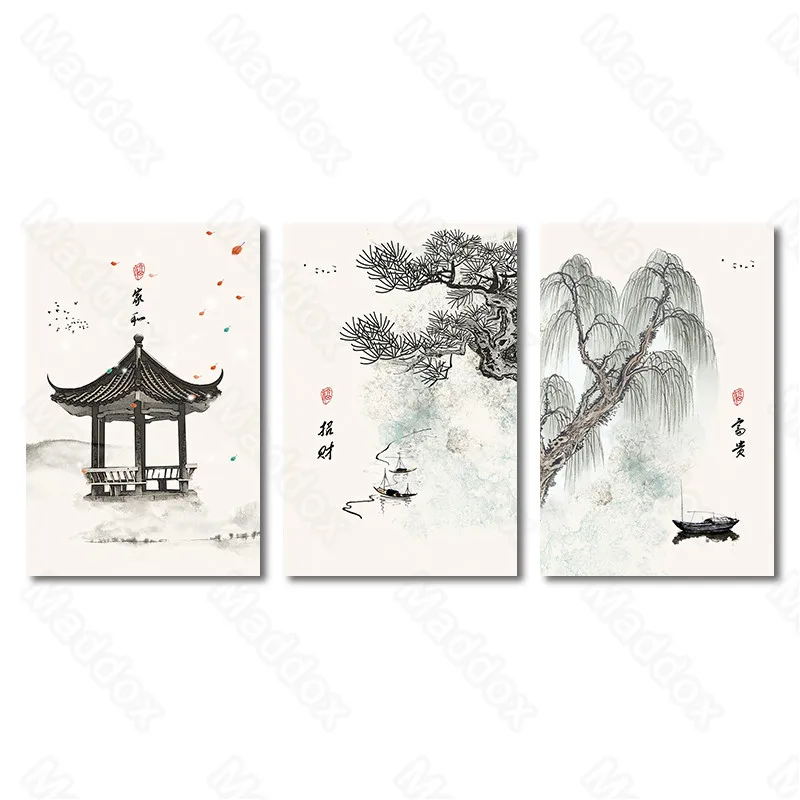 

Waterproof Ink Ancient Architecture Pavilion Wild Mountain Forest Scenery Beautiful Artistic Conception Modern Niche Paintings