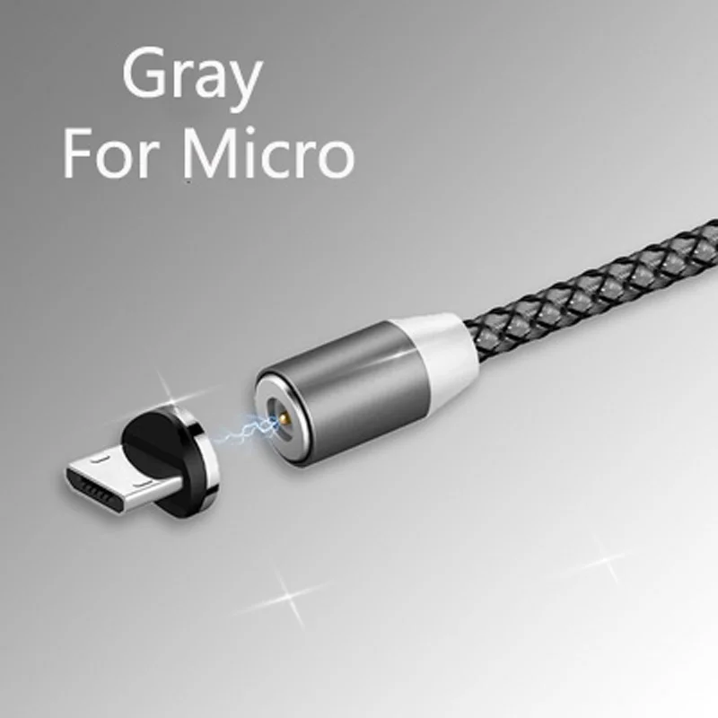 Магнитный кабель Micro usb зарядка через usb магнит Зарядное устройство кабели для huawei honor 5A Y6II 5X 5C 6X 6A 7X7, 8, 9, V10 10 lite P9 P10 Lite - Цвет: Gray For Micro