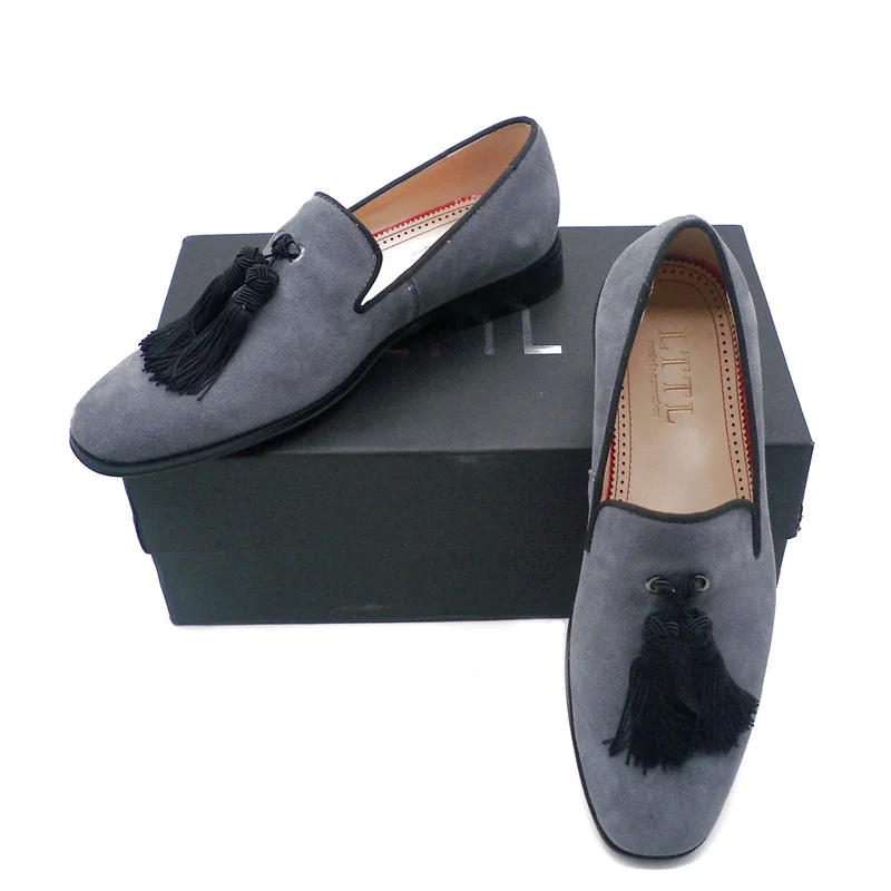 LTTL серые замшевые туфли мужские лоферы с кисточками кожаные повседневные ручной