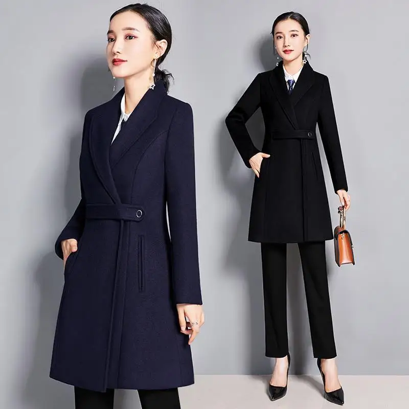 

Professional Wool Big Coat Women's Middle Long Sales Department Winter Black Work Clothes Ol Hotel Work Clothes Genuine Fashion