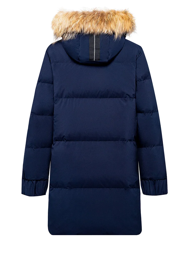 Big Fur Collar down Jacket Men's Mid-Length Fashion Thickened Hooded Business Casual Jacket Trendy