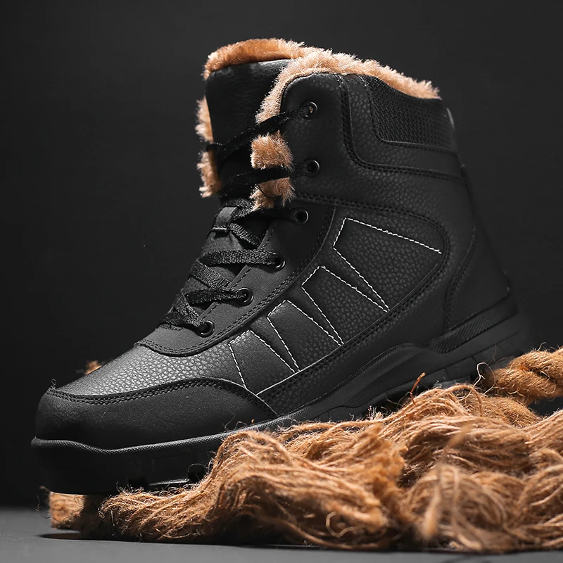 

Genuine Leather Winter Men Non-slip Working Boots Plush Keep Warm Waterproof Plus Fur Snow Boots Men Sneakers Shoes Size 39-47