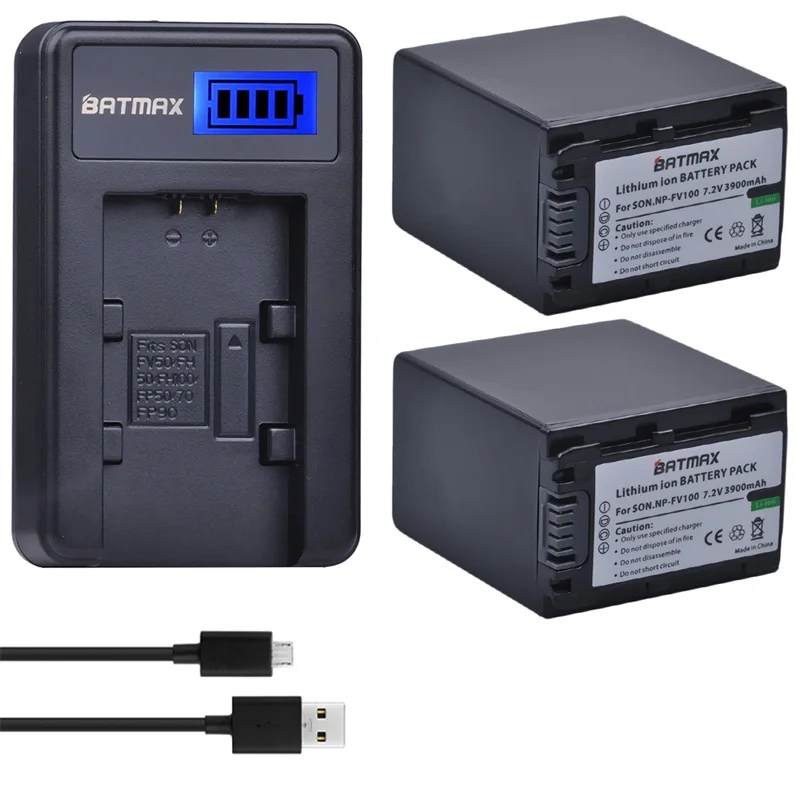 2 шт. 3900 мАч NP FV100 NP-FV100 FV100 Батарейки+ ЖК-дисплей USB Зарядное устройство для sony NP-FV30 NP-FV50 NP-FV70 SX83E SX63E FDR-AX100E AX100E - Цвет: 2Pcs set