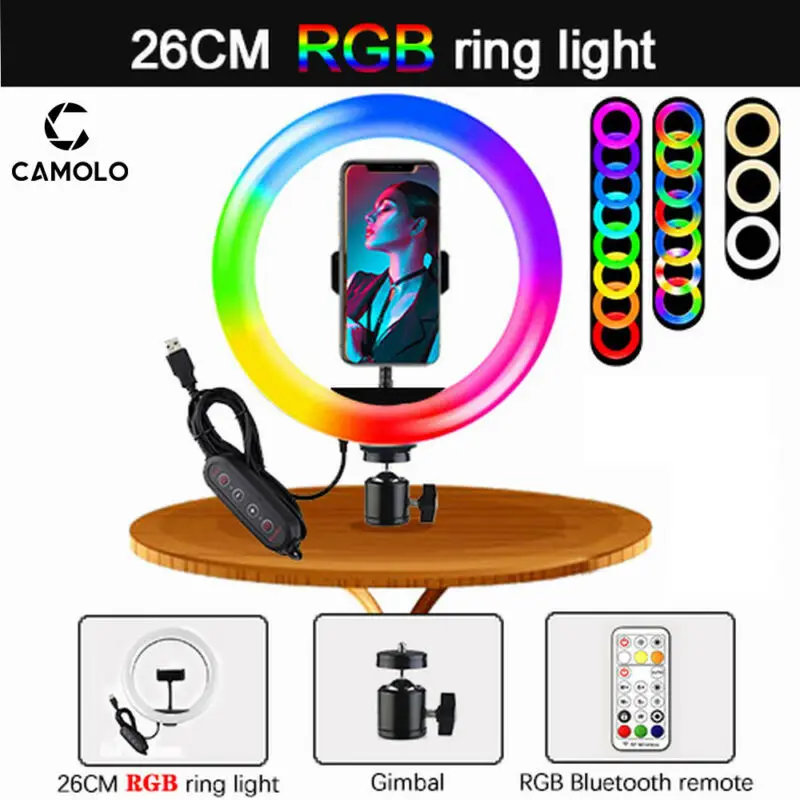 

10" Led Ring Light Selfie Ring Light Makeup Live Lamp w/ Gimbal Remote Control Table Com Tripe Lightstick Led for Photography