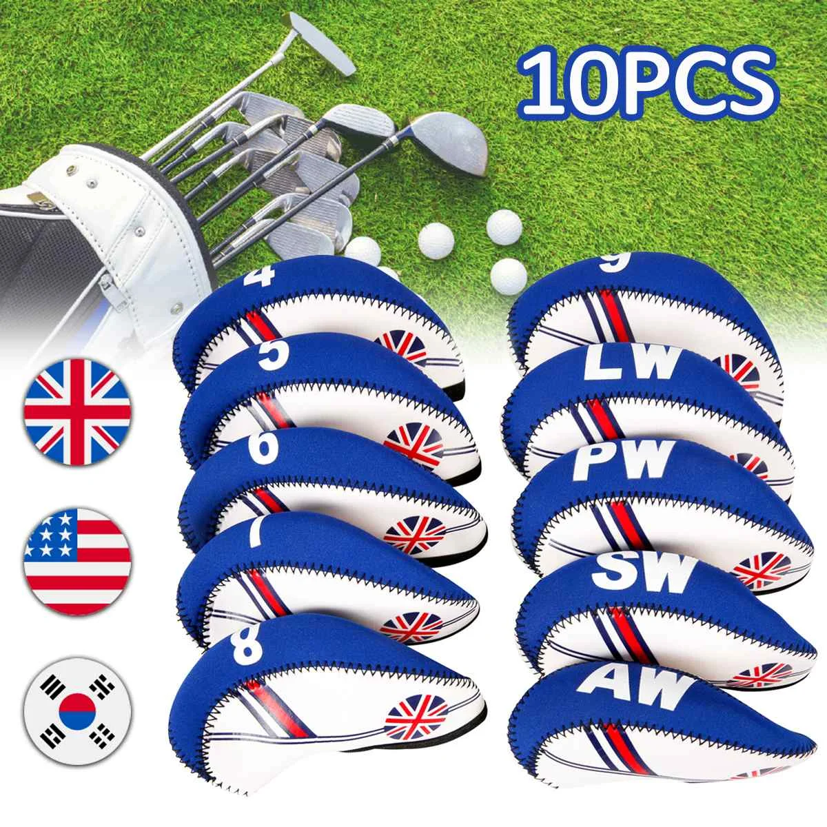

10Pcs/set Golf Club Iron Head Cover Neoprene National Flag Headcover Waterproof Golf Club Head