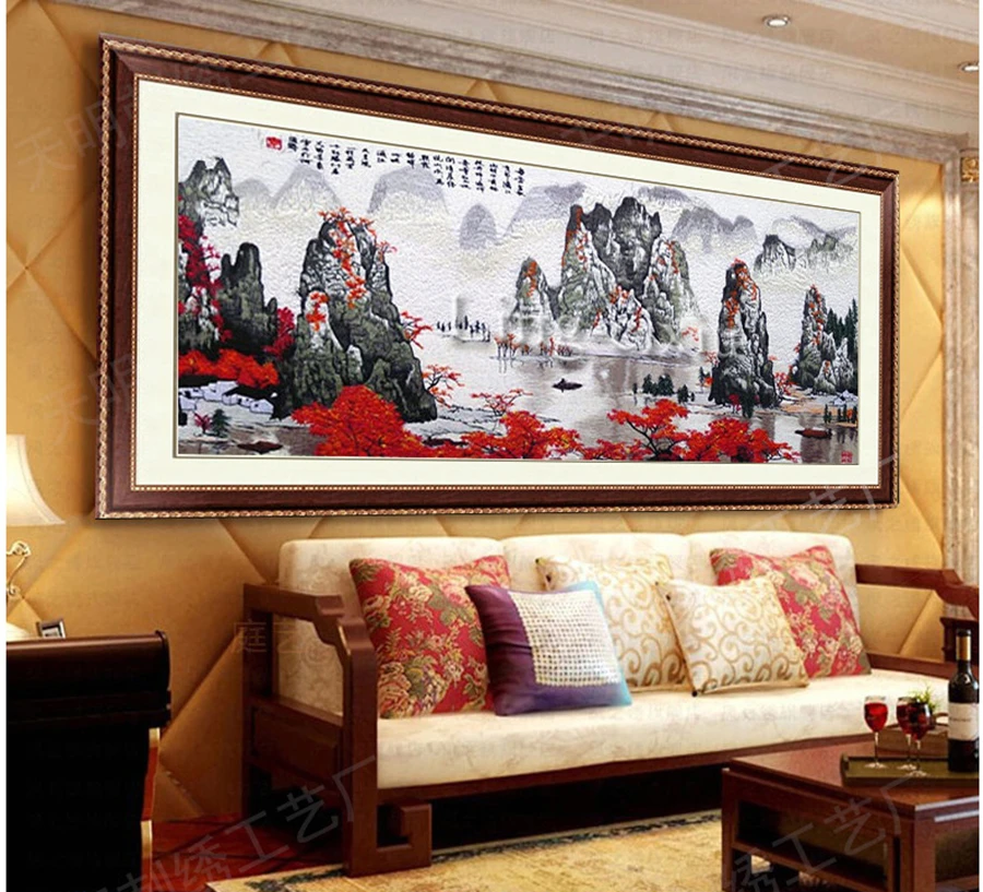 

Вышивка Suzhou Guilin Lijiang река пейзаж роспись Гостиная Офис чай Ресторан внутреннее украшение краска подарок краска