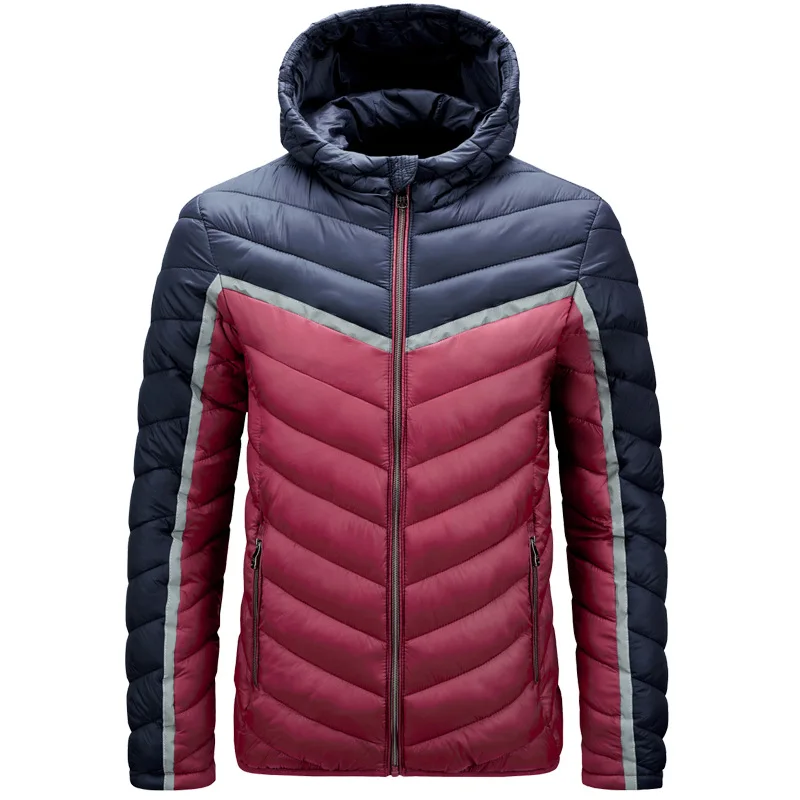 

Basic Winter Hoodied Parkas Men's Jacket Casual Zipper Pocket Warm Cotton Coat Autumn Contrast Color Jackets Men Clothing