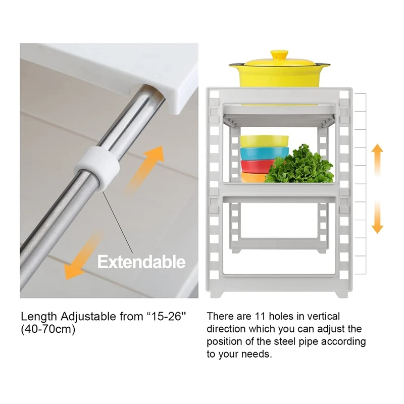 Expandable Under Sink Organizer- 2 Tier Storage Rack with Removable Shelves and Steel Pipes for Kitchen Bathroom Garden | Дом и сад