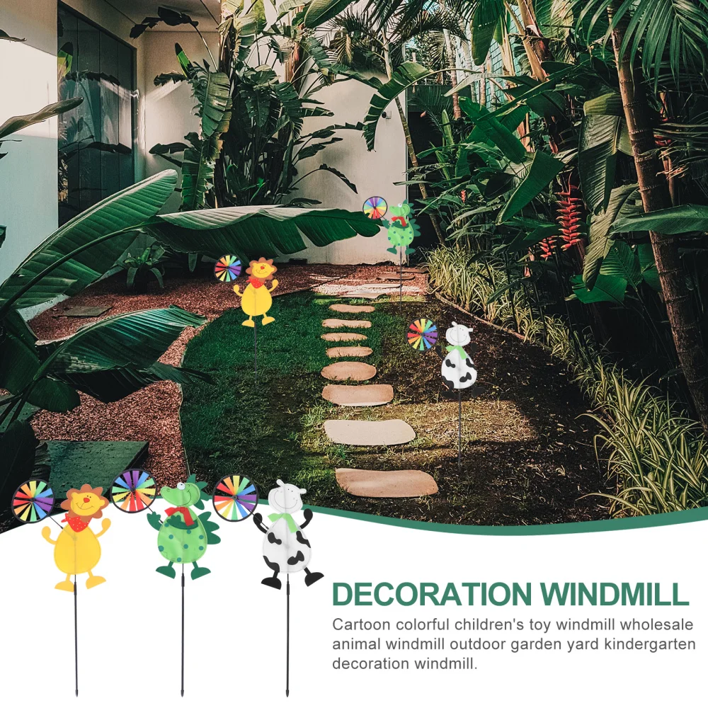

3Pcs Cartoon Windmill Toys Animal Windmill Wind (Random Type)