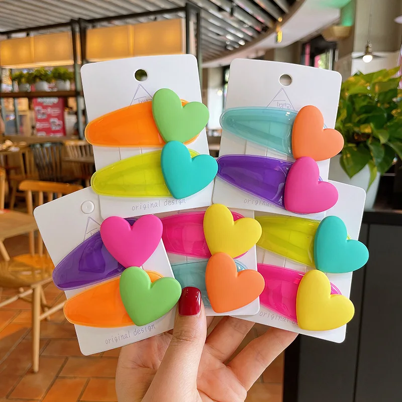 

Girls Bright Color Heart Hairpin Water Drop Translucent BB Clip Baby Headdress Hair Clip for Children Fashion Hair Accessories
