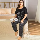 Женская летняя Пижама с рисунком кошки и коротким рукавом, размеры до 4XL